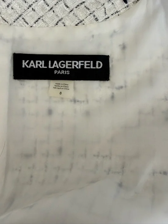 Karl Lagerfeld Tweed Dress Suit Set Size 8 Black White Chanel Style - Picture 4 of 8